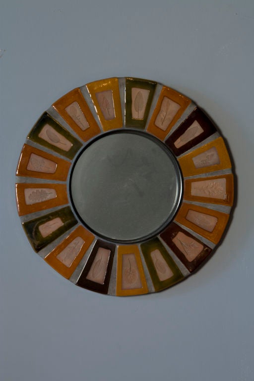 Ceramic Circular Frame "Herbier" Mirror by Roger Capron