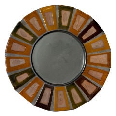 Miroir circulaire à cadre en céramique Herbier de Roger Capron
