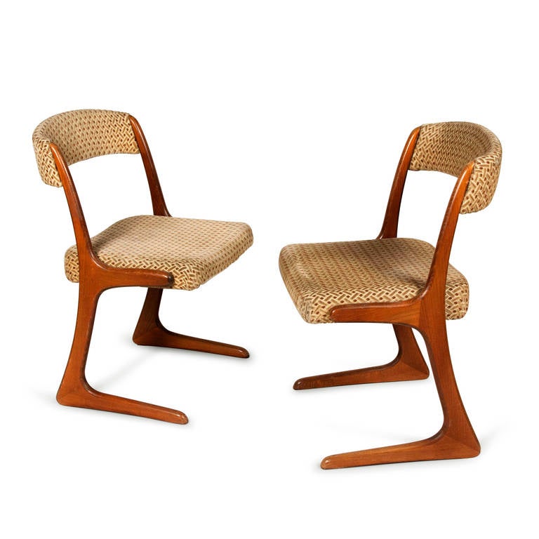 Mid-20th Century Set of Six French Modern Walnut Dining Chairs