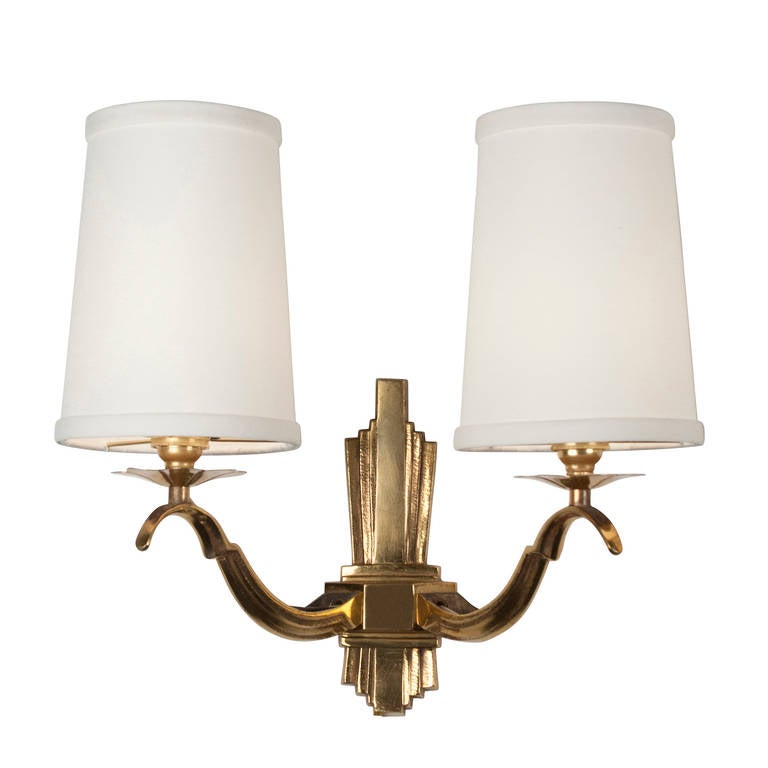 French Elegant Pair of Two-Arm Bronze Sconces