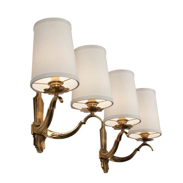 Mid-20th Century Elegant Pair of Two-Arm Bronze Sconces