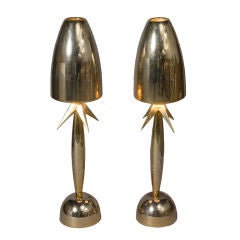 Pair of Spiky Domed Brass Table Lamps