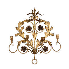 Florentine Style Elaborate Floral Gilt Iron Candle Sconce