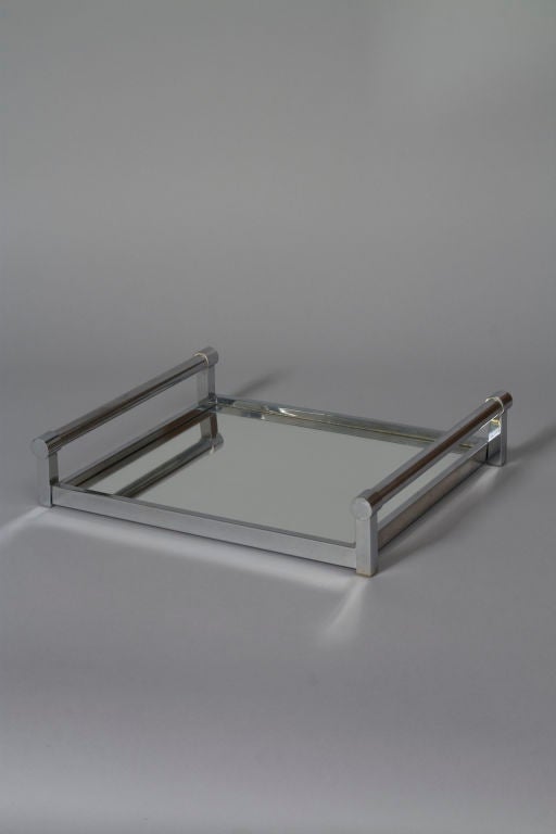 Nickeled Bronze Frame Mirror Serving Tray by Jacques Adnet