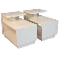 White Lacquer End Tables, Pair