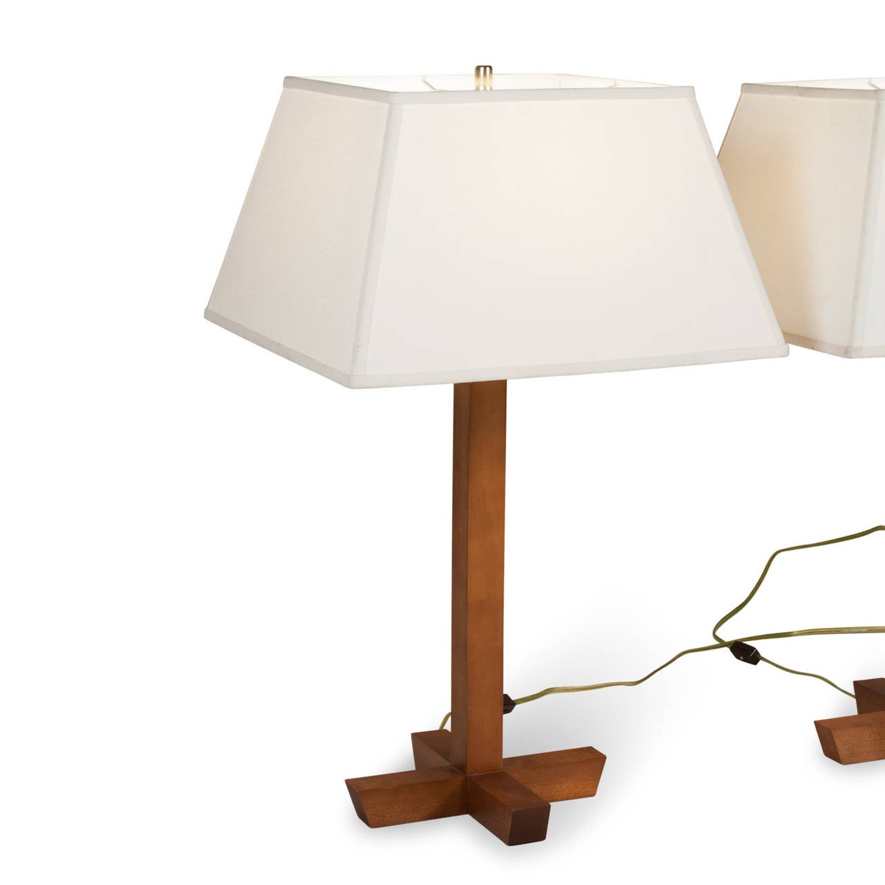 American Pair of 1970s Walnut Table Lamps For Sale