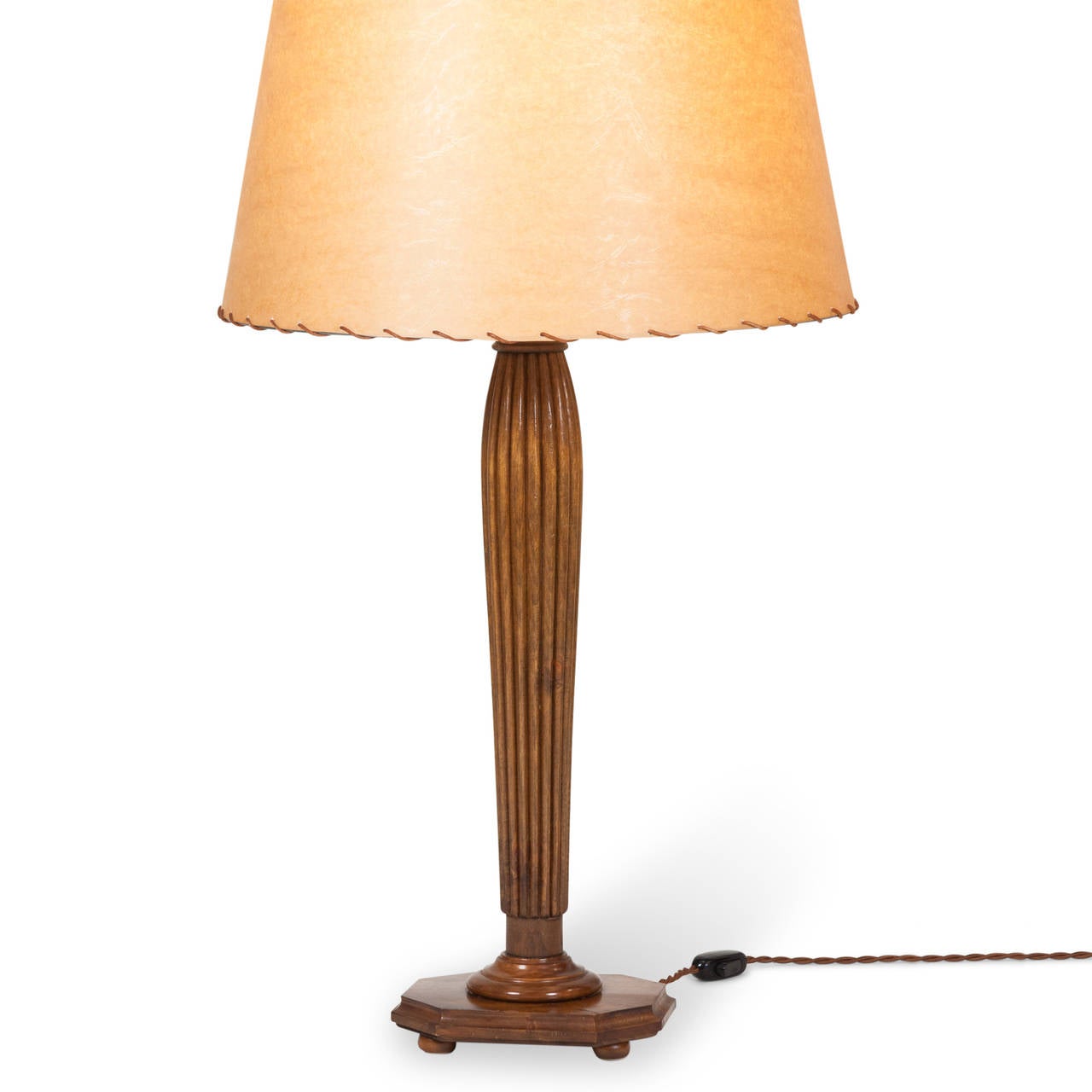 Italian Fluted Column Fruitwood Table Lamps, Pair For Sale 1