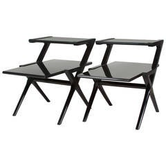 Black Lacquered Angle End Tables, American 1950s