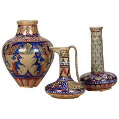 Set of Three Hand-Painted Ceramics by Rubboli