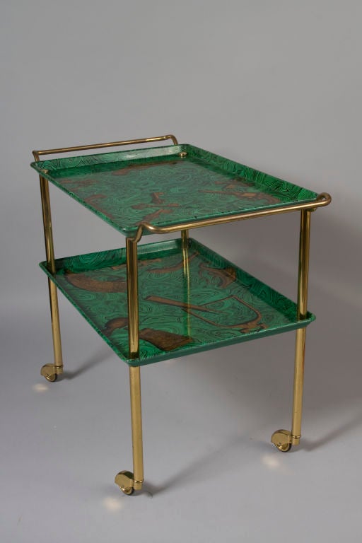 Faux Malachite Printed Two Tier Serving Cart by Fornasetti