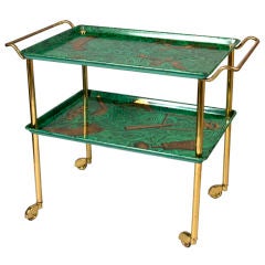 Faux Malachite Printed Two Tier Serving Cart by Fornasetti