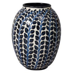 Blue Vein Black Leaf Ceramic Vase by Max Laeuger