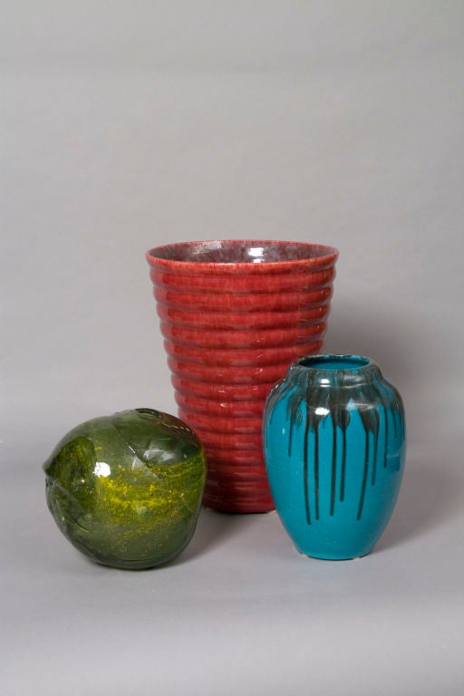 Mid-20th Century Biomorphic Handblown Green Glass Vase by Fritz Dreisbach