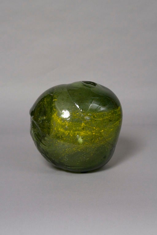 Biomorphic Handblown Green Glass Vase by Fritz Dreisbach 1