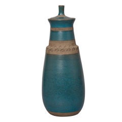 Lidded Tall Blue Ceramic Vase by Aldo Londi for Bitossi