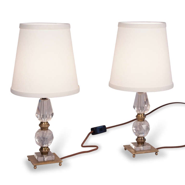 Mid-20th Century Crystal Boudoir/Table Lamps, Pair