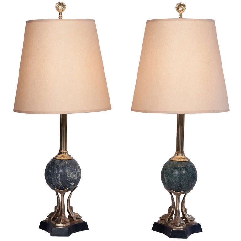 Green Marble Table Lamps, Pair at 1stDibs