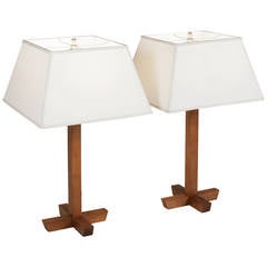 Pair of 1970s Walnut Table Lamps