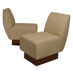 Pair of Walnut Hide Upholstered French Modernist Slipper Chairs