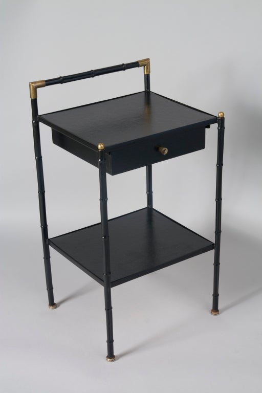 French Faux Bamboo Two Tier Occasional Table by Jacques Adnet