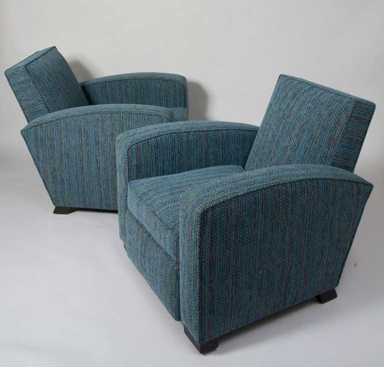 Upholstery Pair of 1930s Jacques Adnet Club Arm Chairs