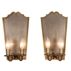 Brass Shield Sconces, Pair