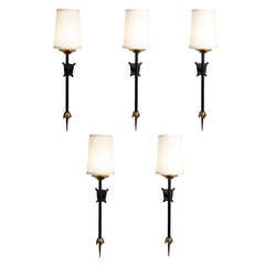 French 1950s Iron Sconces, Set of Five