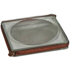 Vintage Hand-Stitched Leather and Glass Dish