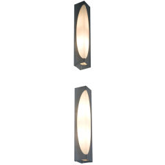 Pair of Chrome and Opaline Corner Sconces by Perzel