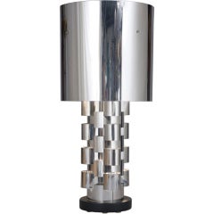 Oversize Chrome Table Lamp with Woven Column Base by C. Jere
