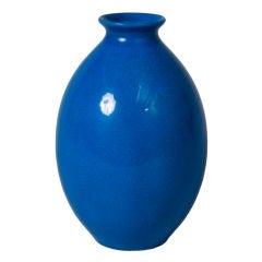 Tall Blue Crackle Glaze Ceramic Vase by Boch La Louviere
