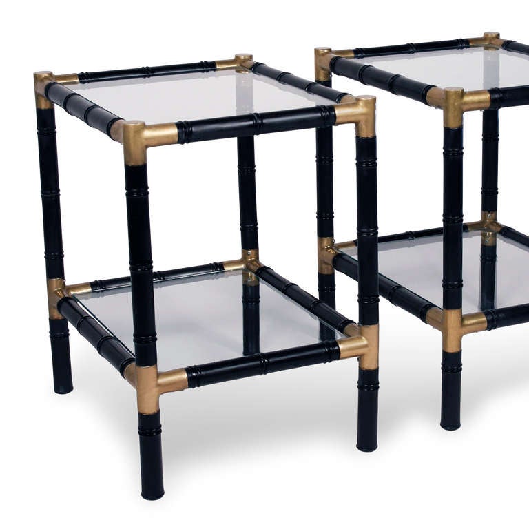 Mid-20th Century Lacquered Two Tier End Tables, Pair