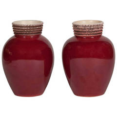 Pair of Blood Red Vases by Pol Chambost