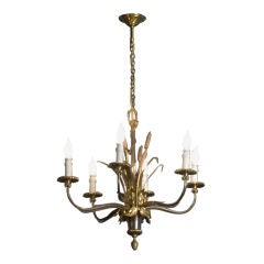 Vintage Six Arm Foliate Form Bronze Chandelier by Charles et Cie
