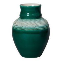 Green Textured Shoulder Ceramic Vase by Pol Chambost