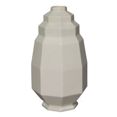 Faceted and Stepped Off White Crackle Glaze Vase by St. Clement