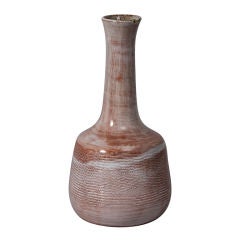 Incised Bands Washed White Glaze Ceramic Vase by Juliette Derel