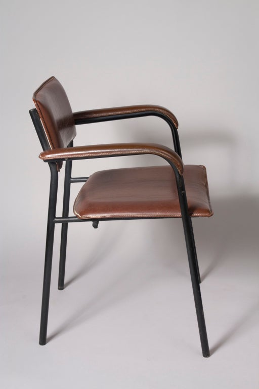 French Burgundy Leather Upholstered Desk Chair by Jacques Adnet