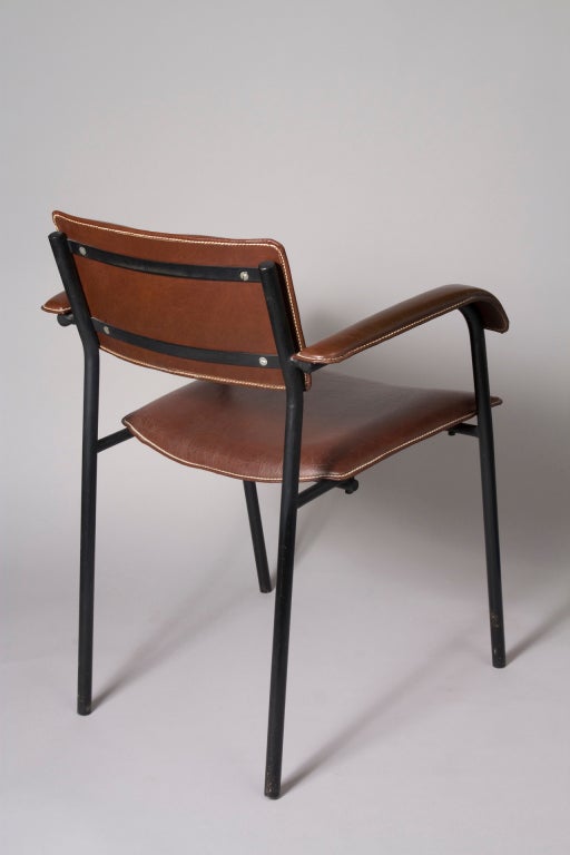Mid-20th Century Burgundy Leather Upholstered Desk Chair by Jacques Adnet