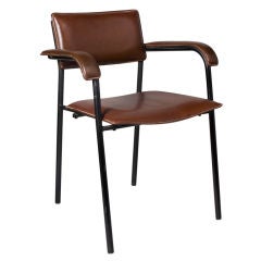Burgundy Leather Upholstered Desk Chair by Jacques Adnet