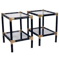 Lacquered Two Tier End Tables, Pair