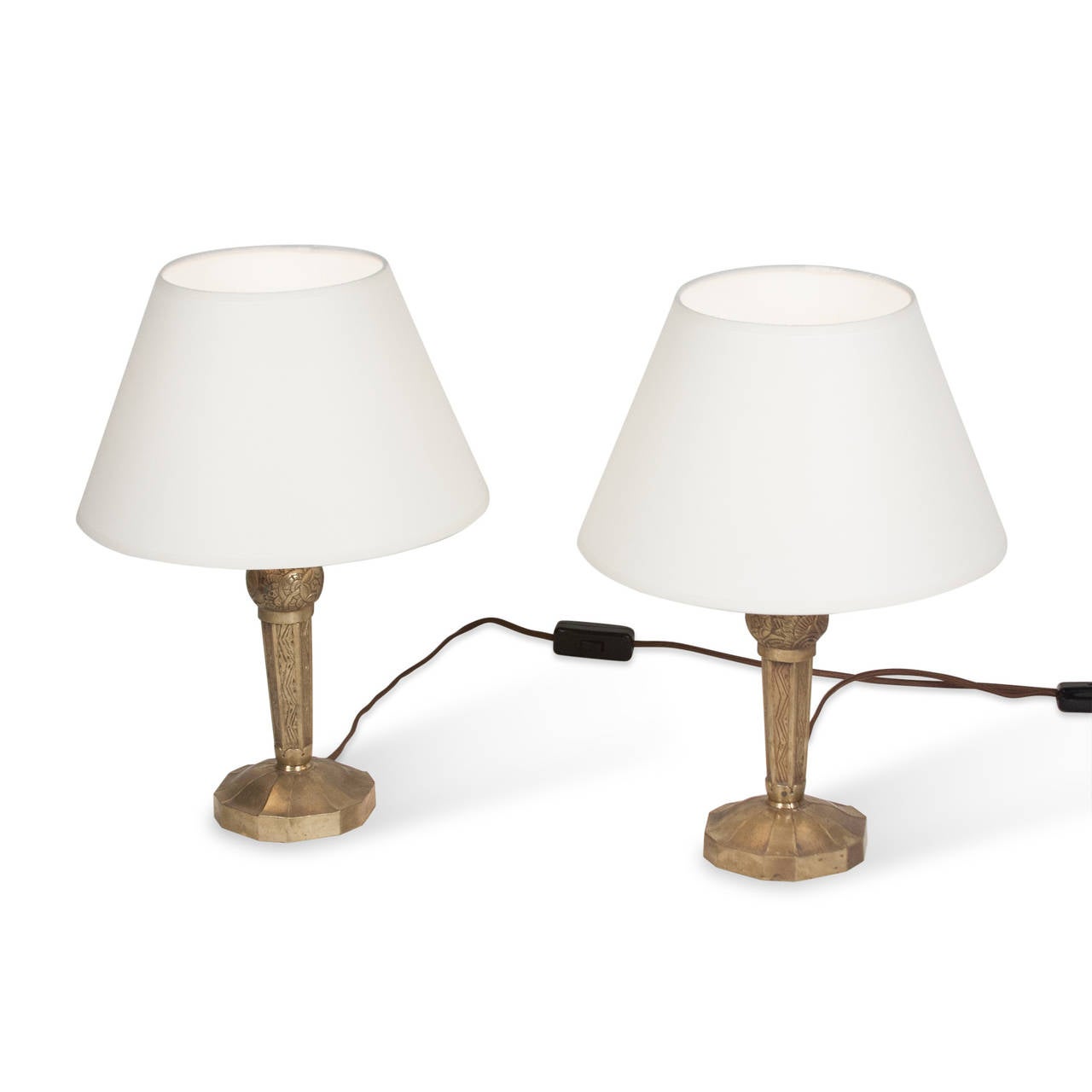 Art Deco Pair of Maurice Dufrene Style Bronze Table Lamps