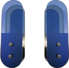 Pair of Blue Tinted Glass Oval Sconces by VECA