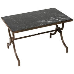 French Iron and Marble Table Vintage French Iron and Marble Table