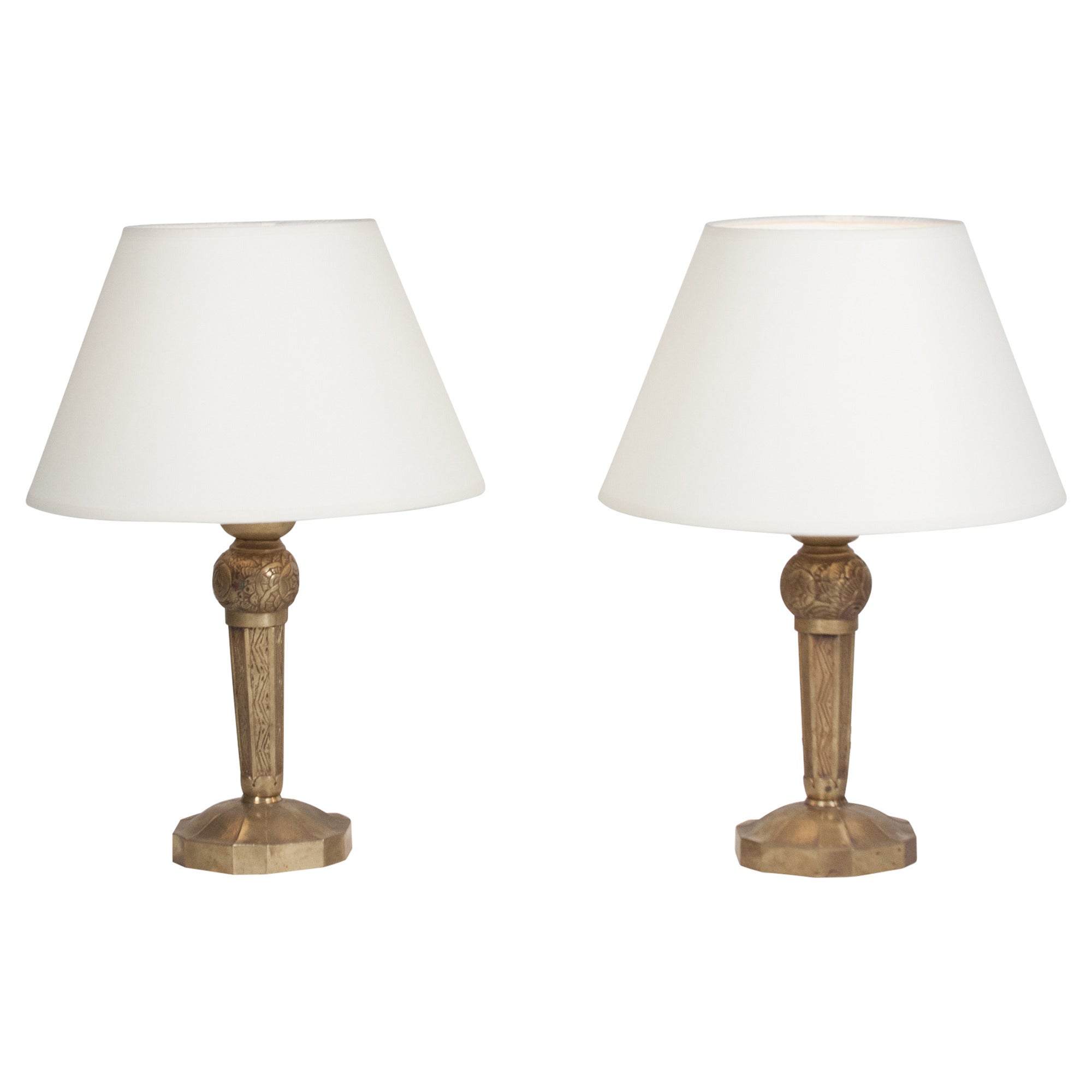 Pair of Maurice Dufrene Style Bronze Table Lamps