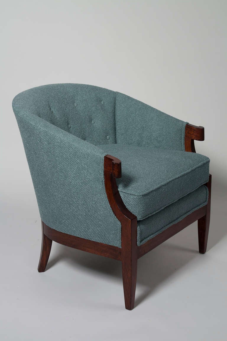 Upholstery Curved Arm Upholstered Armchairs by Baker
