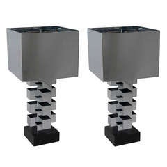 Pair of Interlaced Column Table Lamps by C. Jere
