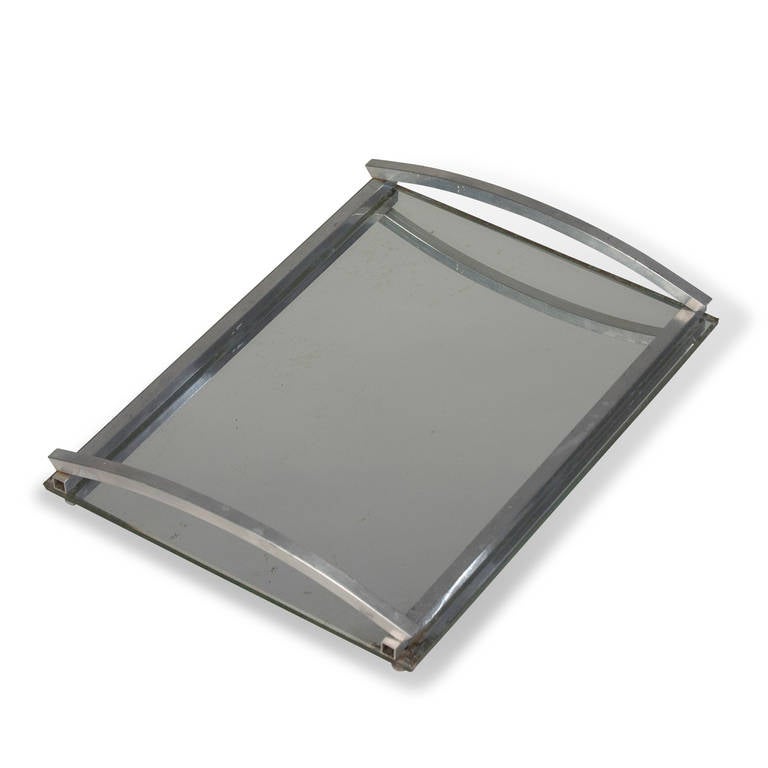 Matte Nickel Frame Serving Tray In Excellent Condition In Brooklyn, NY