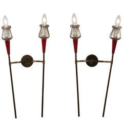 Pair of Red Celluloid and Brass Sconces