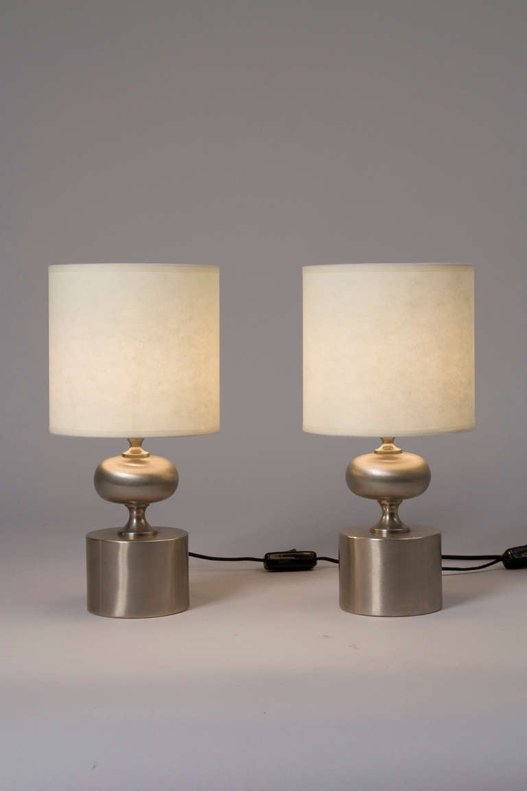 Pair of Brushed Stainless Steel Lamps by Barbier 1